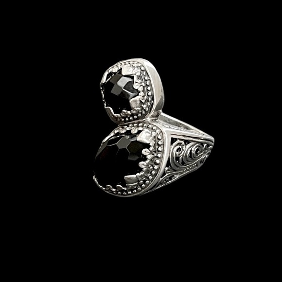 Konstantino Sterling Silver faceted double black onyx ring - Picture 2 of 14